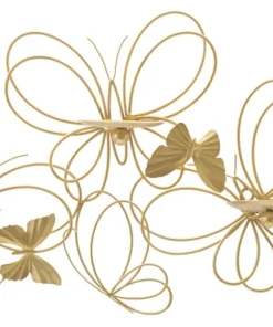 Porte-bougie mural Papillons Métal Doré Verre