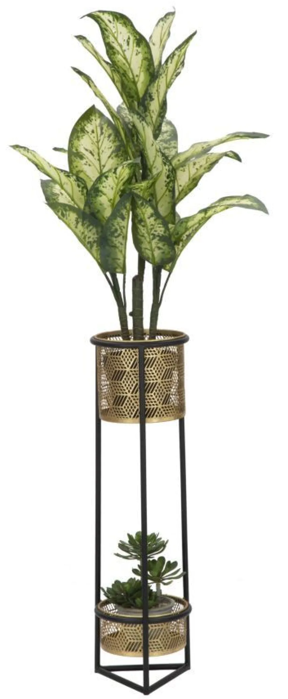 Porte-fleur à deux niveaux DOPPIO Métal doré ciselé et métal noir