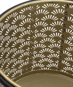 Porte-fleurs ronds métal doré sculpté et base métal noir