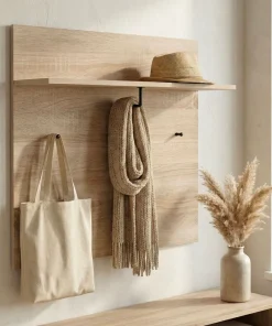 Portemanteau mural avec étagère et 3 patères Irysel 80x80cm Bois sonoma