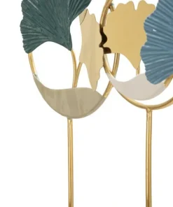 Porte-manteau mural métal doré décoratif ginkgo bleu et argenté