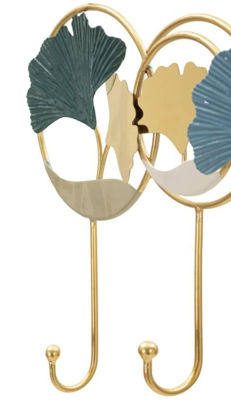 Porte-manteau mural métal doré décoratif ginkgo bleu et argenté