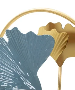Porte-manteau mural métal doré décoratif ginkgo bleu et argenté