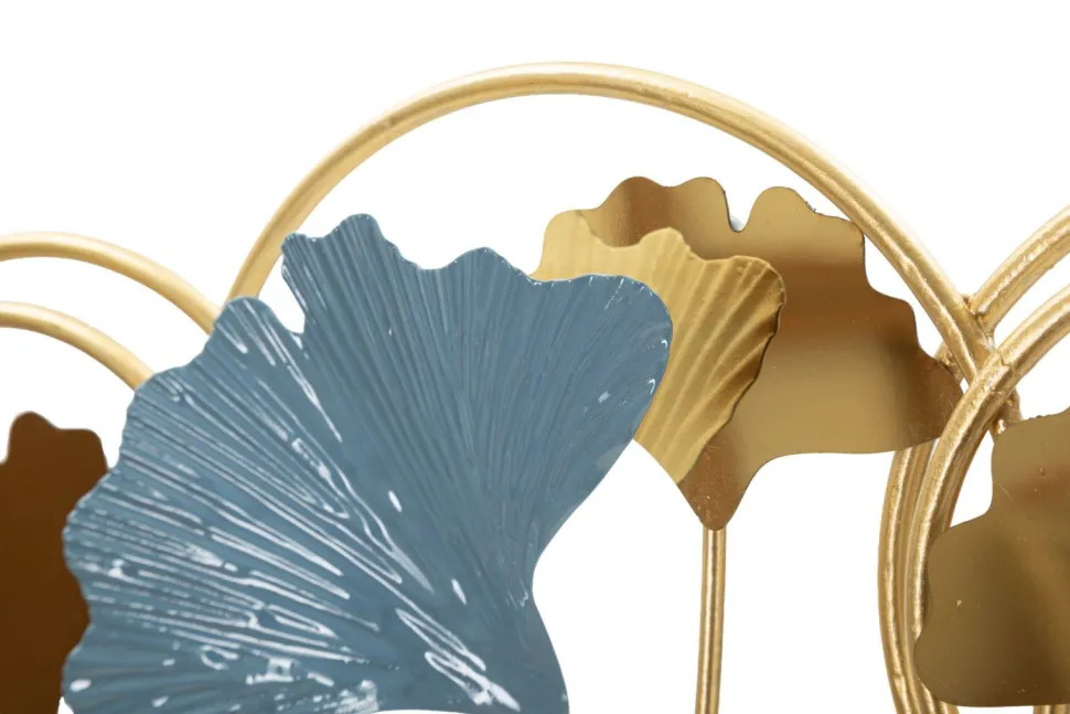 Porte-manteau mural métal doré décoratif ginkgo bleu et argenté