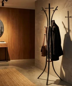 Porte-manteau X design minimaliste bois Noir et accents Orange