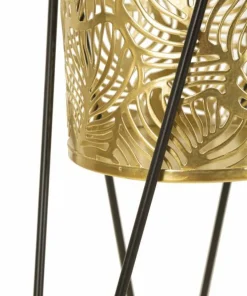 Porte-vase ensemble 2 pièces métal doré et support métal noir