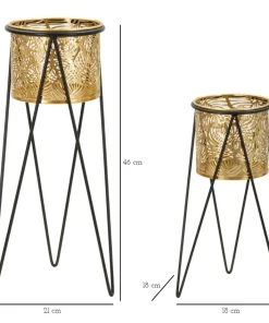 Porte-vase ensemble 2 pièces métal doré et support métal noir