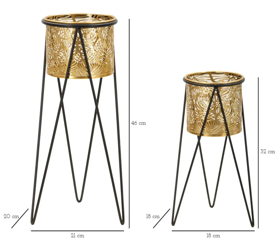 Porte-vase ensemble 2 pièces métal doré et support métal noir