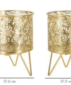 Porte-vase set de 2 en métal doré décoré de feuilles