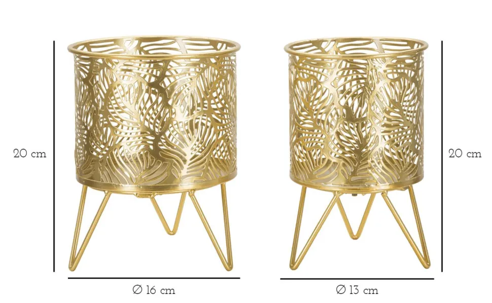 Porte-vase set de 2 en métal doré décoré de feuilles