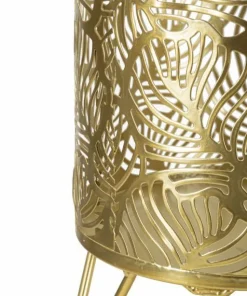 Porte-vase set de 2 en métal doré décoré de feuilles