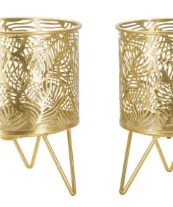 Porte-vase set de 2 en métal doré décoré de feuilles
