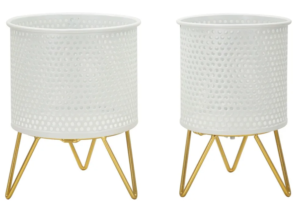 Porte-vases en métal blanc avec support en métal doré