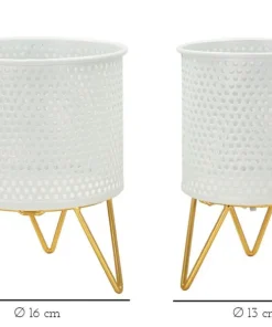 Porte-vases en métal blanc avec support en métal doré
