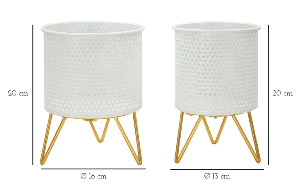 Porte-vases en métal blanc avec support en métal doré