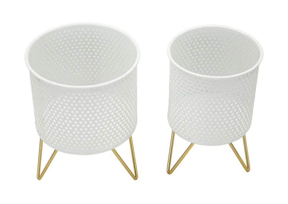 Porte-vases en métal blanc avec support en métal doré