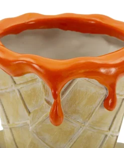 Pot de fleur en Cône Glaçage Orange main Dorée