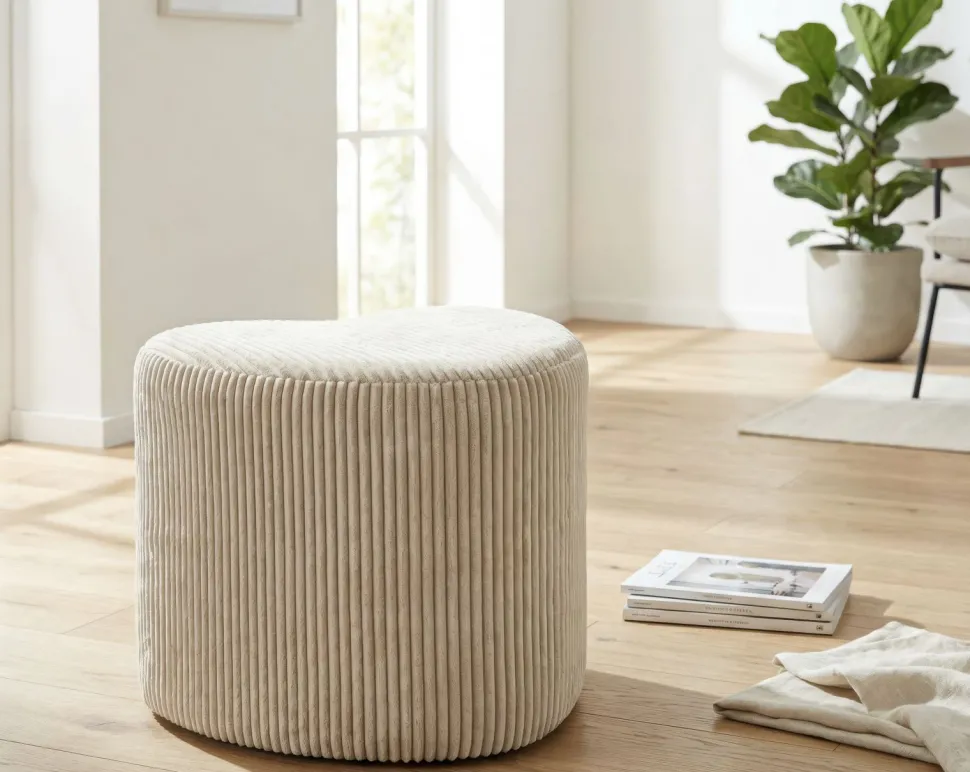 Pouf cœur Dublin Tissu plissé Crème