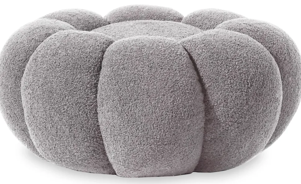 Pouf design fleur Arielina Tissu bouclette Gris
