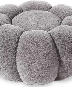 Pouf design fleur Arielina Tissu bouclette Gris