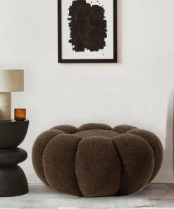 Pouf design fleur Arielina Tissu bouclette Marron