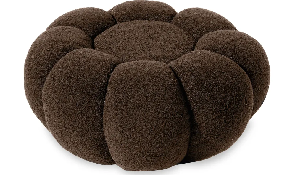 Pouf design fleur Arielina Tissu bouclette Marron