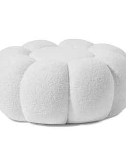 Pouf design fleur Arielina Tissu bouclette Blanc