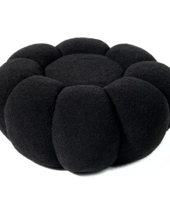 Pouf design fleur Arielina Tissu bouclette Noir