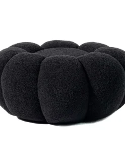 Pouf design fleur Arielina Tissu bouclette Noir