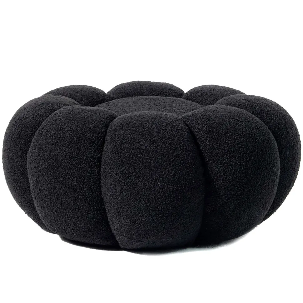 Pouf design fleur Arielina Tissu bouclette Noir