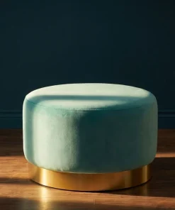 Pouf Rond Daisy Velours Menthe Pied Or