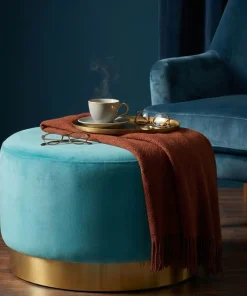 Pouf Rond Daisy Velours Menthe Pied Or