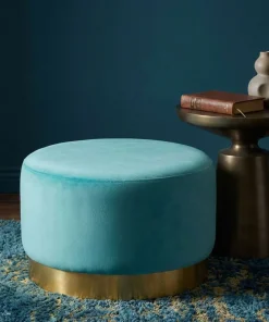 Pouf Rond Daisy Velours Menthe Pied Or