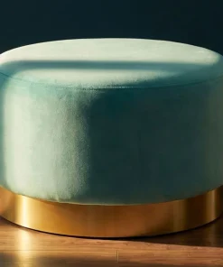 Pouf Rond Daisy Velours Menthe Pied Or