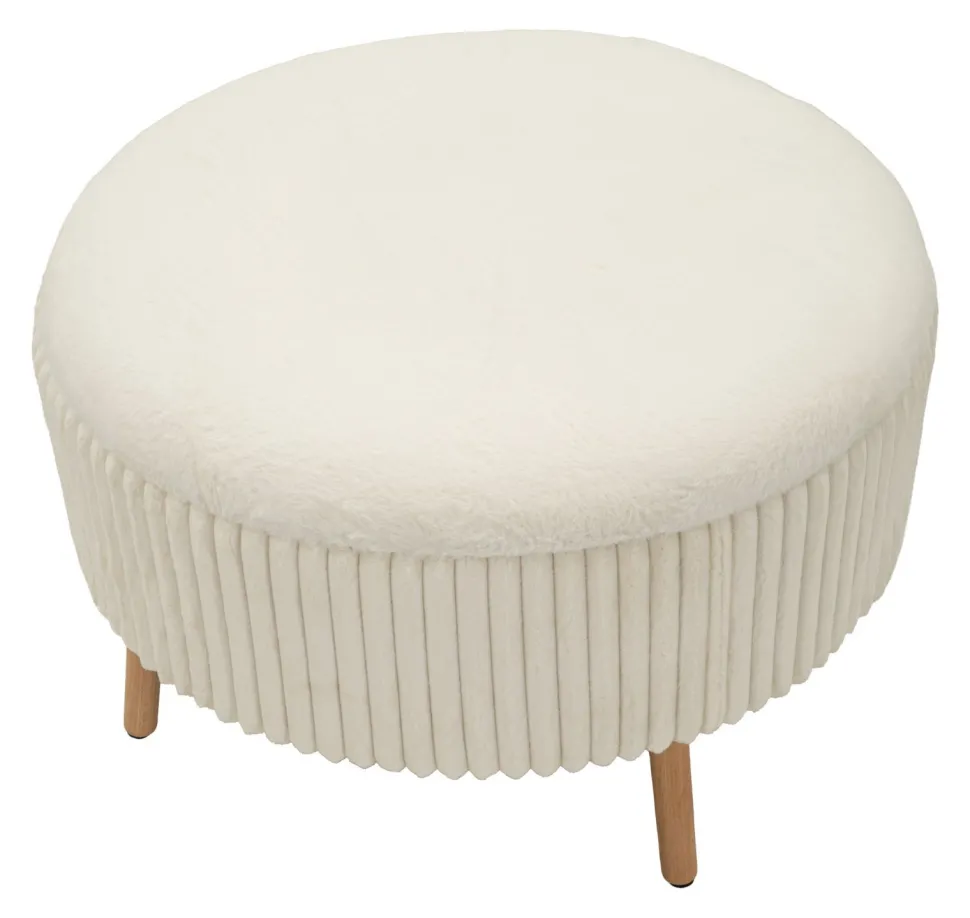 Pouf rond Gothenburg Tissu bouclette Crème pieds Bois Clair