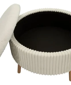 Pouf rond Gothenburg Tissu bouclette Crème pieds Bois Clair