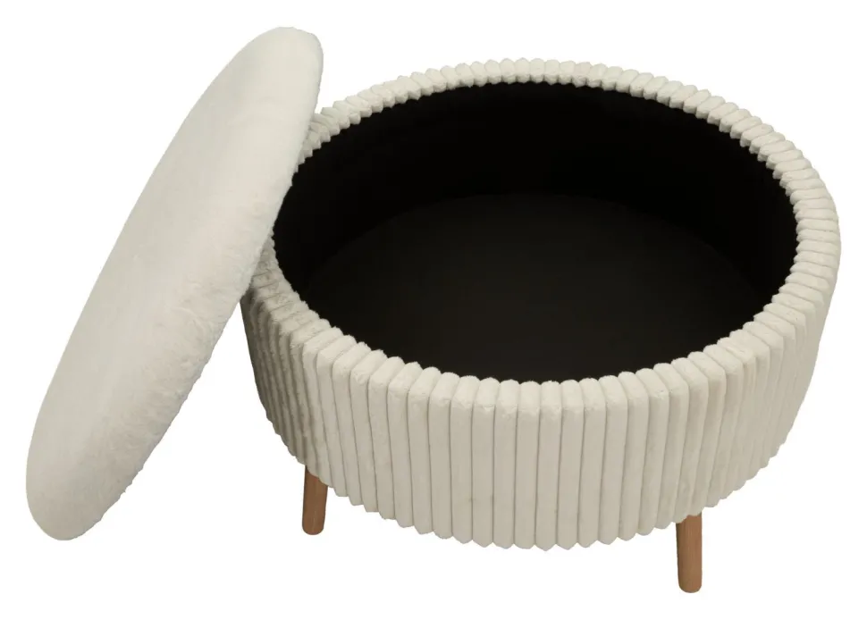 Pouf rond Gothenburg Tissu bouclette Crème pieds Bois Clair