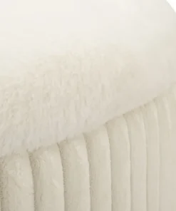 Pouf rond Gothenburg Tissu bouclette Crème pieds Bois Clair