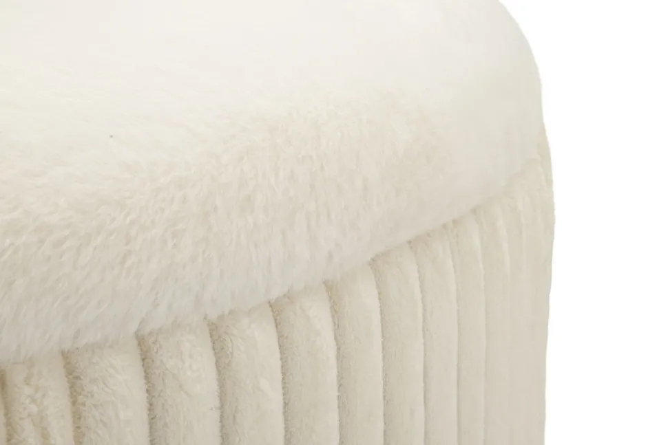 Pouf rond Gothenburg Tissu bouclette Crème pieds Bois Clair
