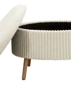 Pouf rond Gothenburg Tissu bouclette Crème pieds Bois Clair