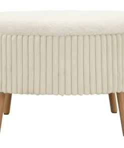 Pouf rond Gothenburg Tissu bouclette Crème pieds Bois Clair