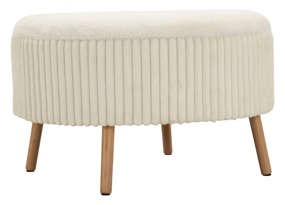 Pouf rond Gothenburg Tissu bouclette Crème pieds Bois Clair