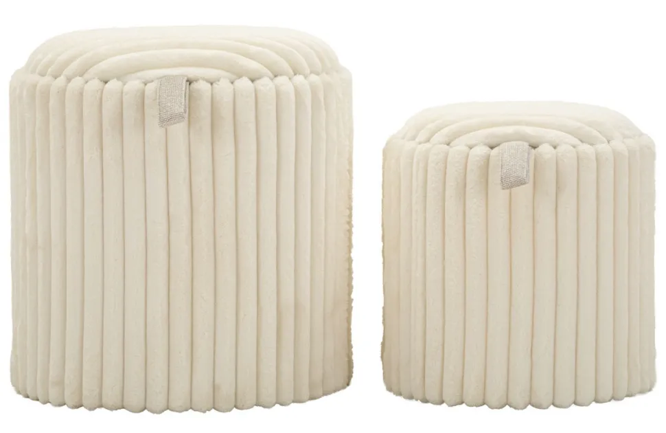 Poufs Gothenburg 2 pièces Cylindriques Tissu Crème