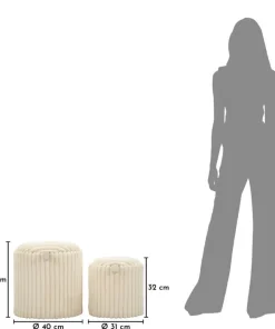 Poufs Gothenburg 2 pièces Cylindriques Tissu Crème