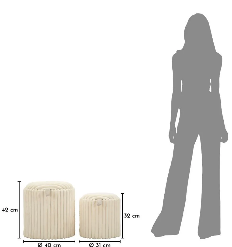 Poufs Gothenburg 2 pièces Cylindriques Tissu Crème