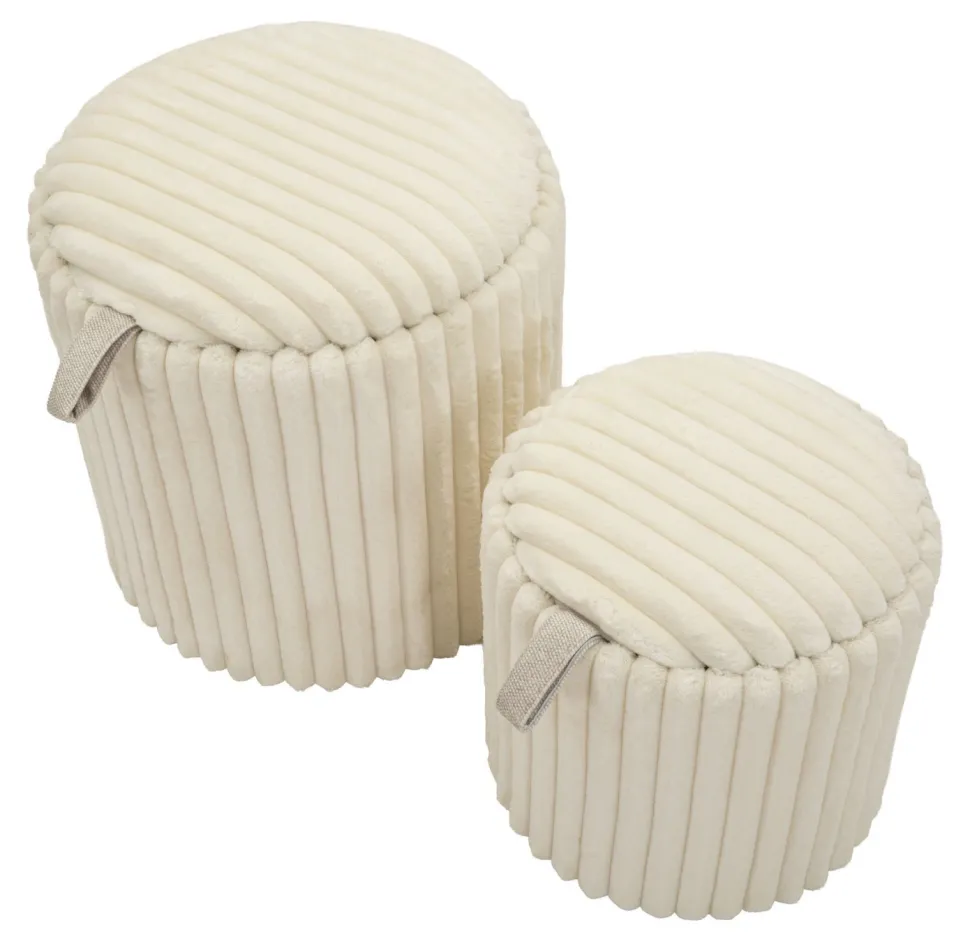 Poufs Gothenburg 2 pièces Cylindriques Tissu Crème