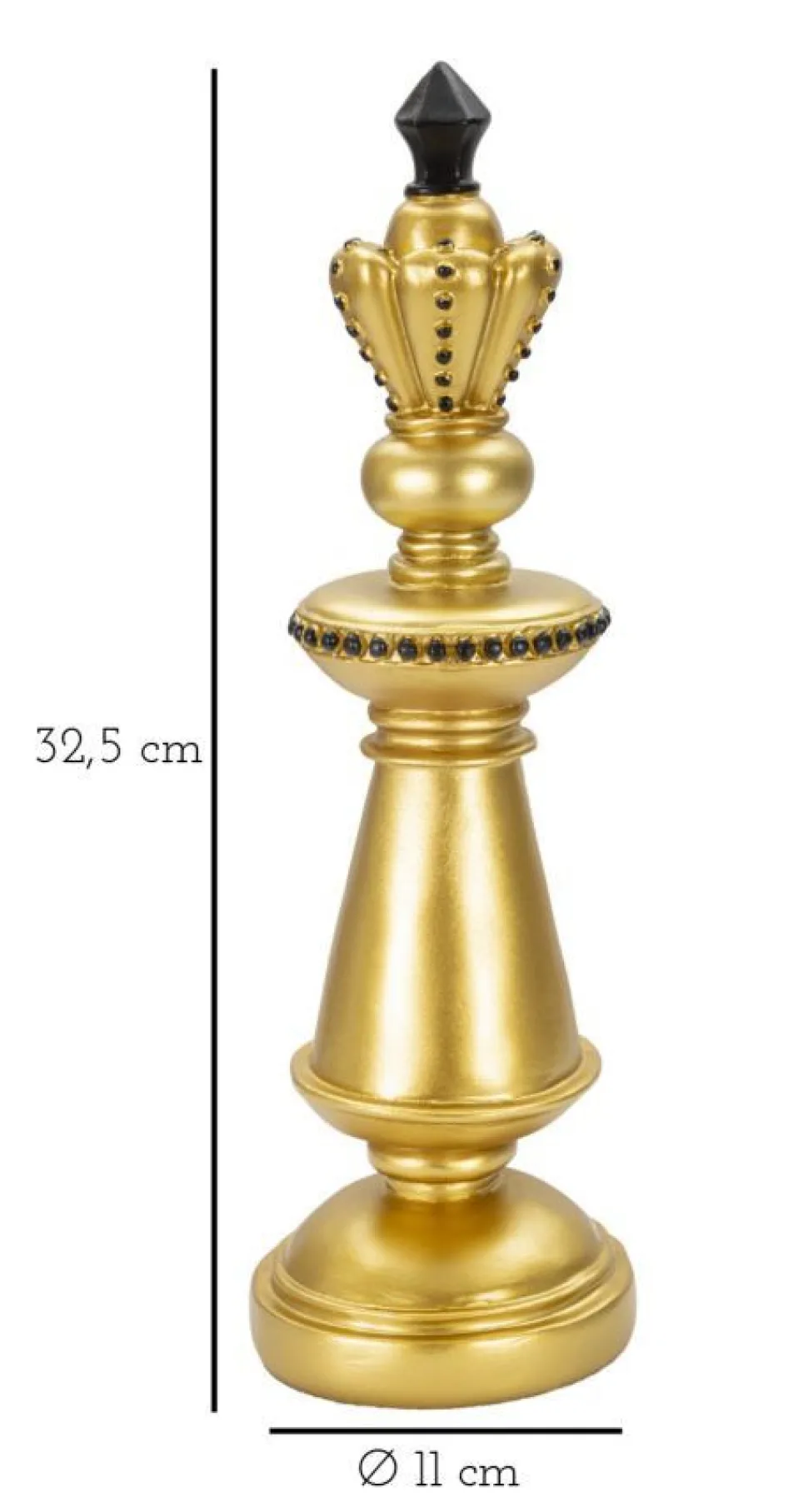 Roi d'échecs décoratif doré en polyrésine accents noirs