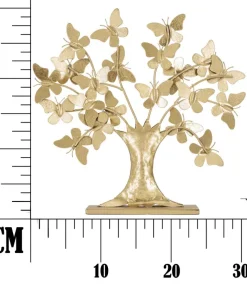 Sculpture arbre en fer doré avec papillons
