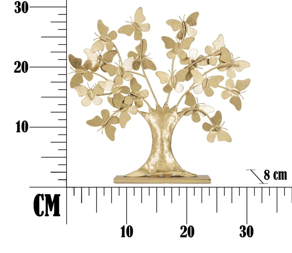 Sculpture arbre en fer doré avec papillons