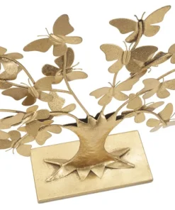 Sculpture arbre en fer doré avec papillons